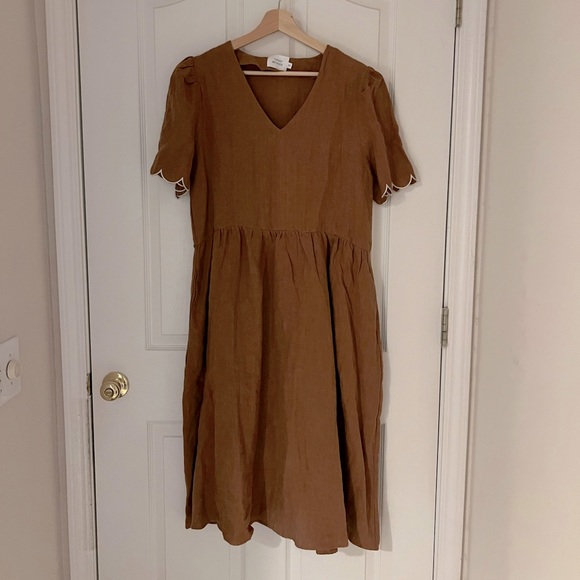 Piper & Scoot burnt orange midi dress with scalloped flutter sleeves - Picture 4 of 7